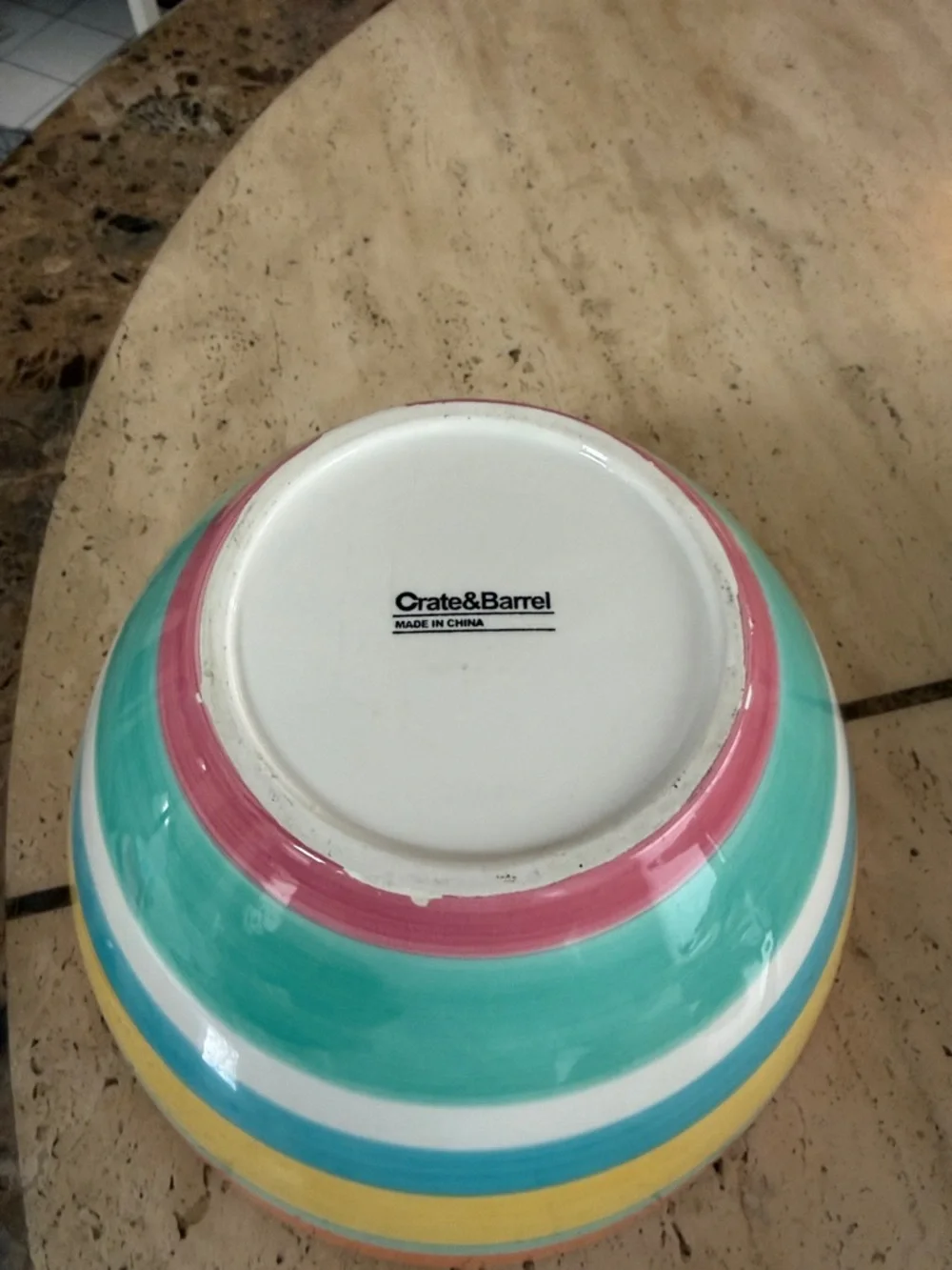 Crate&Barrel Orange, Yellow & Blue Striped Ceramic Serving Bowl